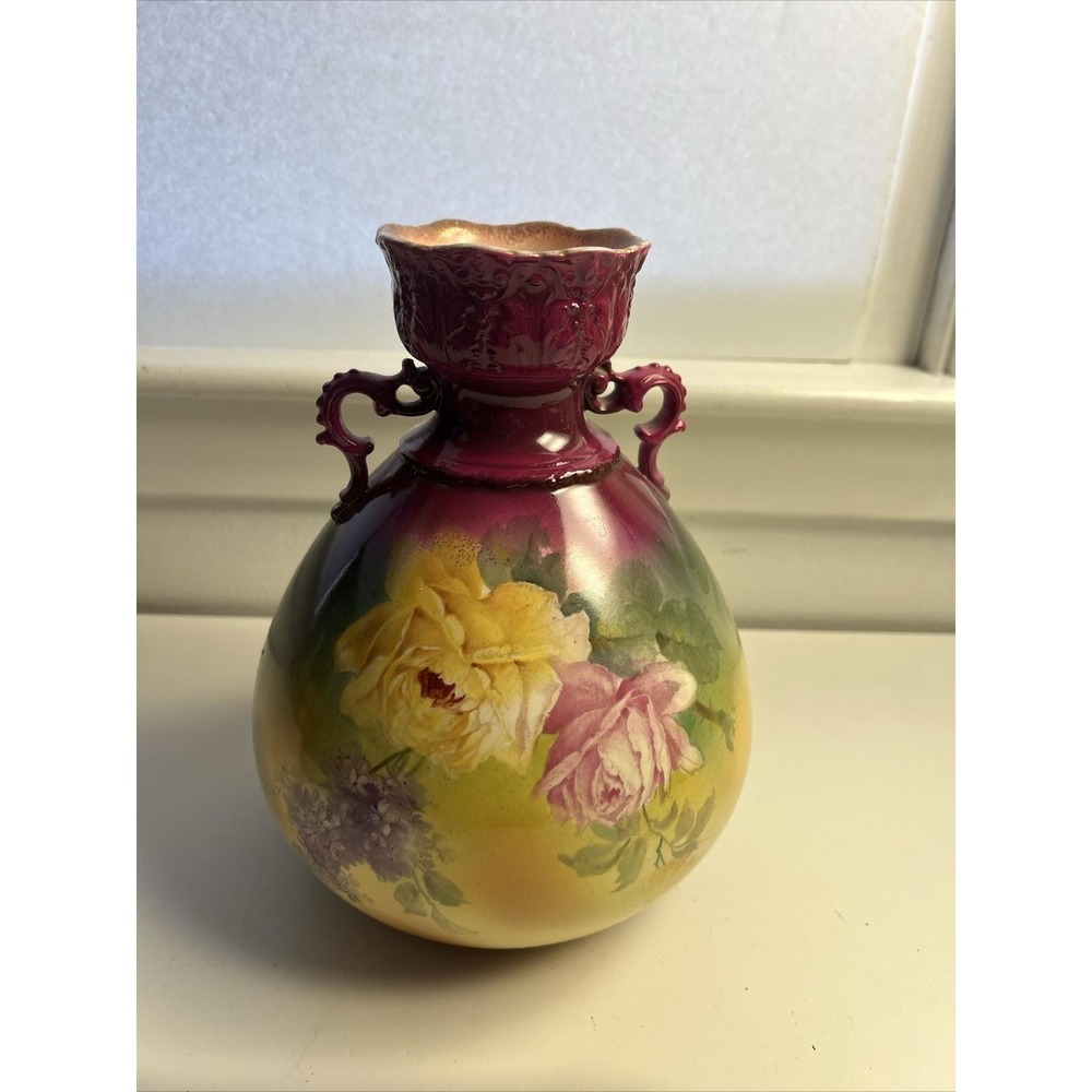 ANTIQUE ROYAL BONN VASE VICTORIAN PORCELAIN By FRANZ MEHLEM GERMAN